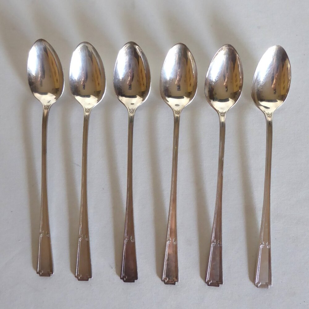 VINTAGE 1925 ART DECO YOUREX LADY FRANCES SILVER ICED TEA PARFAIT SPOON SET OF 6